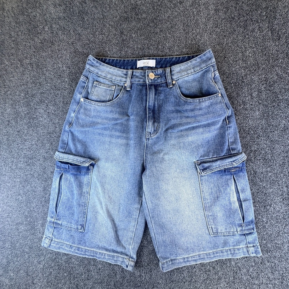 Rise Cargo Shorts Womens 30x11 Blue Denim Cotton Light Wash Workwear‎ Utility